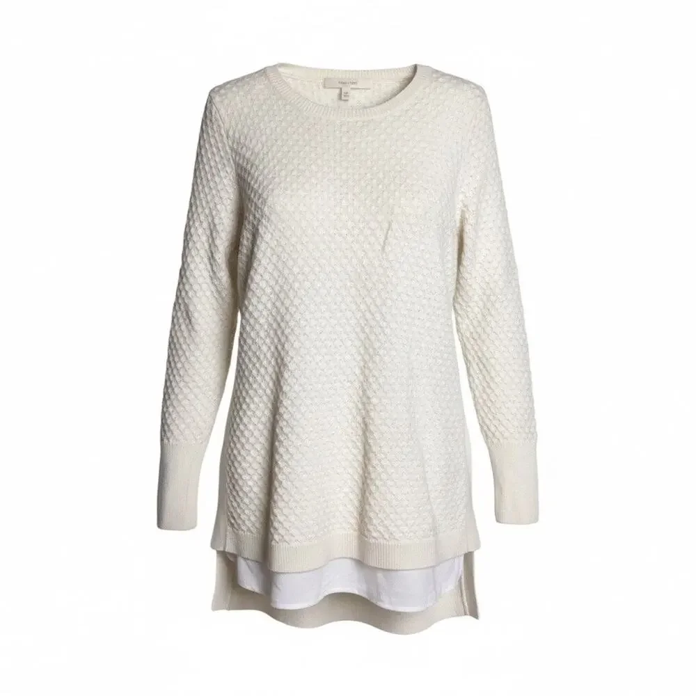 Athleta Honeycomb Cream Color Sweater Cozy Tunic, merino wool blend Sz Medium